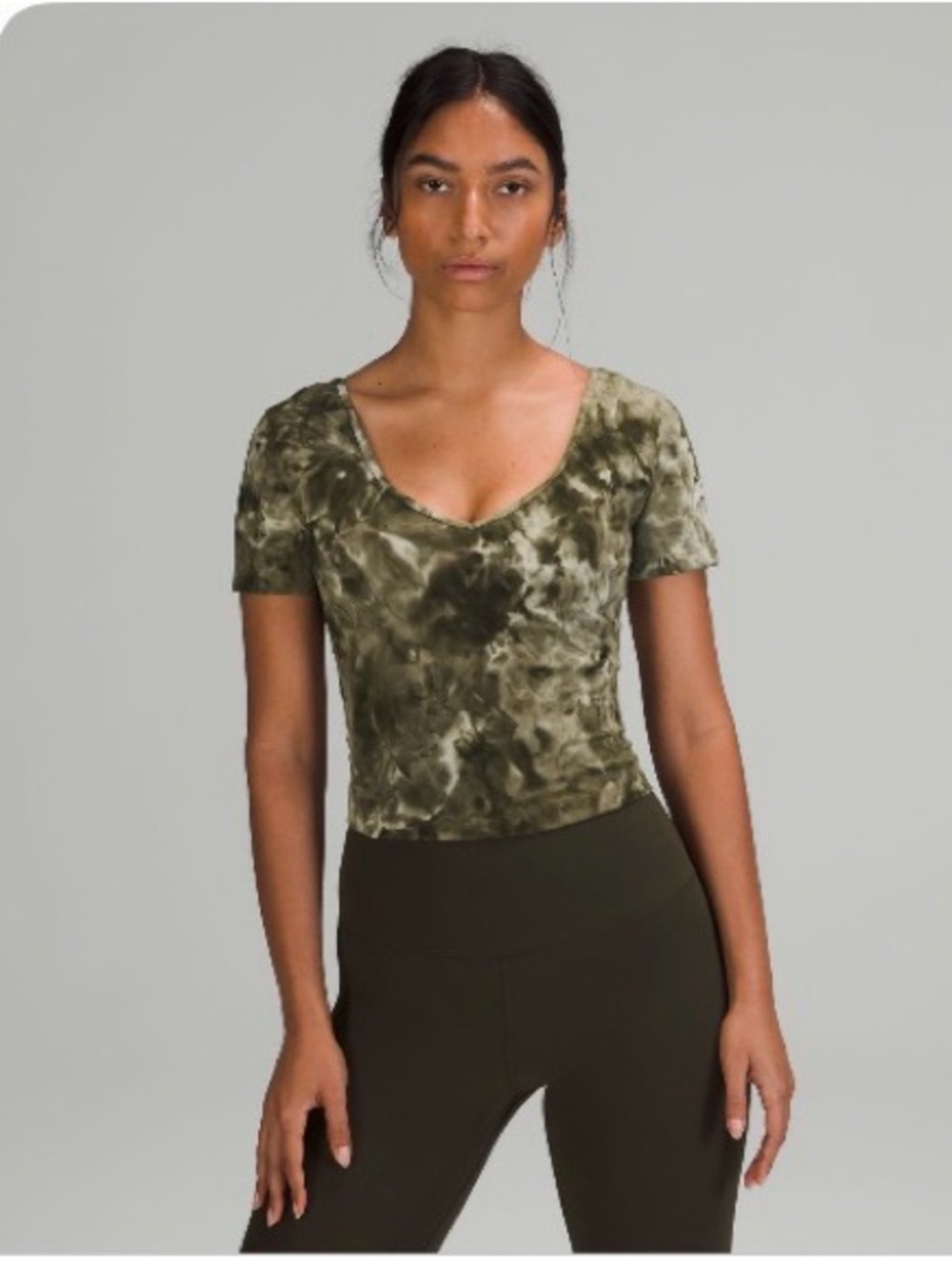 lululemon athletica Olive Tie-Dye Scoop Neck Short Sleeve Top